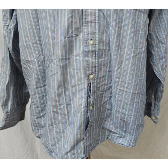 Wrangler Jean Co Mens Large Grey Blue Stripe Long Sleeve Button Up Shirt - Picture 4 of 10
